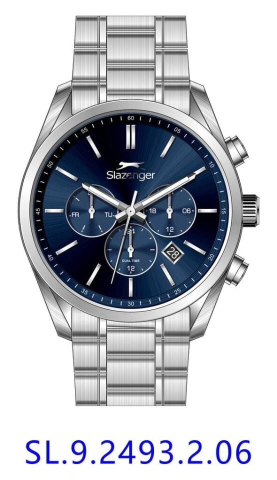 Slazenger SL.09.2493.2.06 Quartz Çelik Gri Mavi Kadran 42 mm Erkek Kol Saati