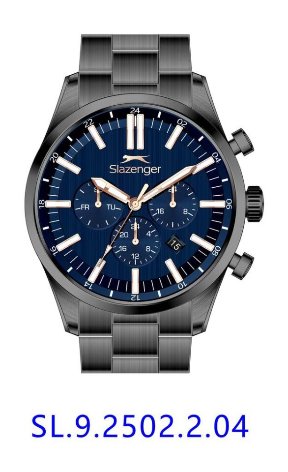 Slazenger SL.09.2502.2.04 Quartz Çelik Gri Lacivert Kadran 43 mm Erkek Kol Saati