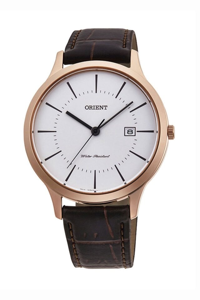 Orient RF-QD0001S10B Quartz Deri Kahverengi Beyaz Kadran Kristal Mineral 39 mm Erkek Kol Saati