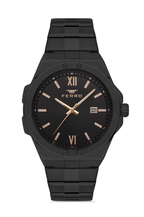 Ferro Siyah Çelik Kordon Erkek Kol Saati F11357A-G 3 ATM Su Geçirmez 2 Yıl Garantili Hediye Paketli