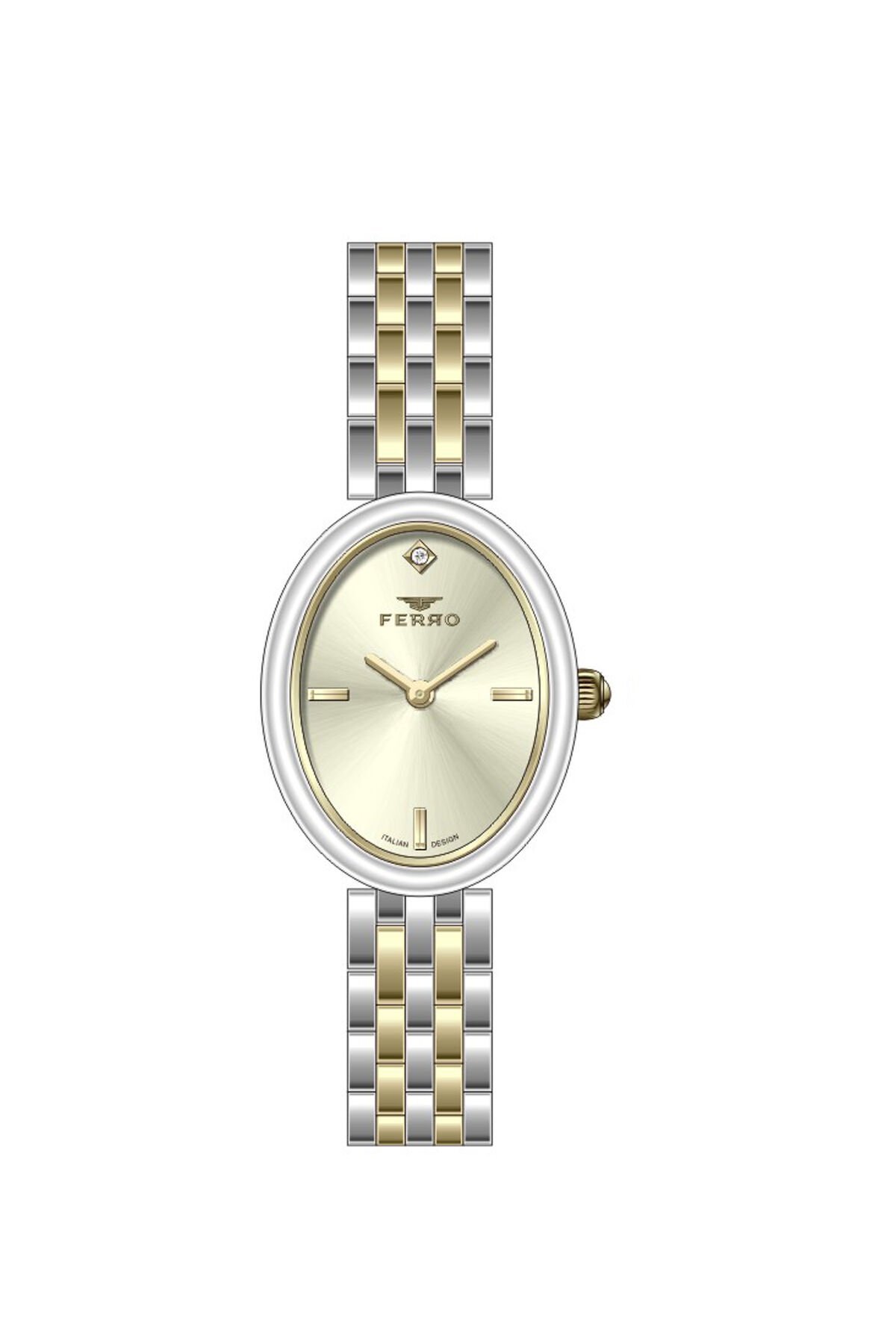 Ferro Sarı ve Gümüş Çelik Kordon Kadın Kol Saati FL40156A-D4 3ATM Su Geçirmez 2 Yıl Garantili