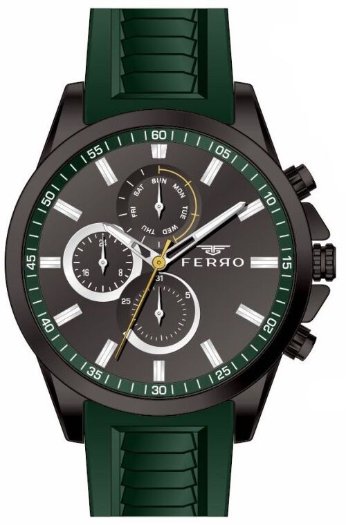 Ferro Yeşil Silikon Kordon Erkek Kol Saati FM31359D-ZJ2 Fonksiyonları Aktif 3 ATM Su Geçirmez