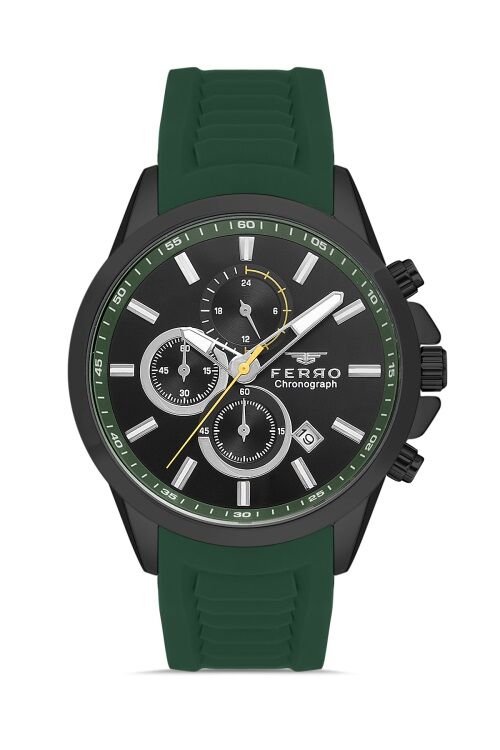 Ferro Yeşil Silikon Kordon Erkek Kol Saati FM31359D-ZJ2 Fonksiyonları Aktif 3 ATM Su Geçirmez