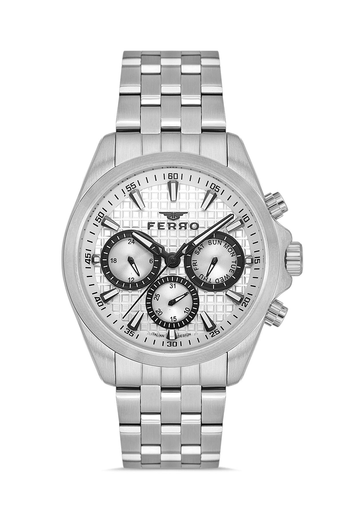 Ferro Gümüş Çelik Kordon Erkek Kol Saati FM40158A-A Tüm Fonksiyonlar Aktif 3 ATM Su Geçirmez