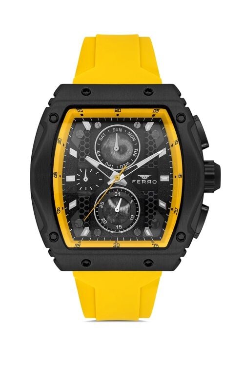 Ferro Sarı Silikon Kordon Erkek Kol Saati FM11351D-ZN Fonksiyonları Aktif 3ATM Su Geçirmez