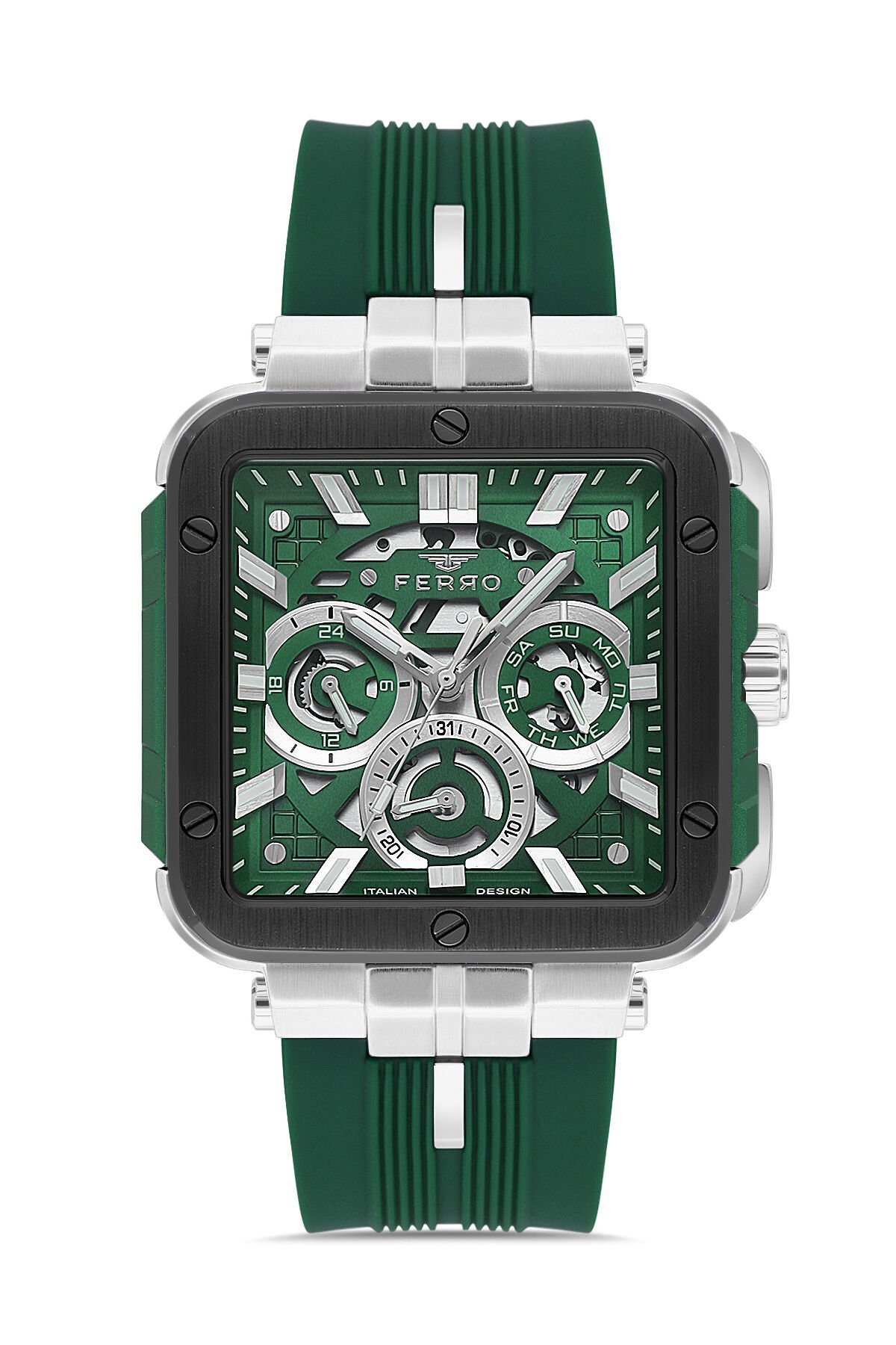 Ferro Yeşil Silikon Kordon Erkek Kol Saati FM11572DWT-J6 Fonksiyonları Aktif 3 ATM Su Geçirmez