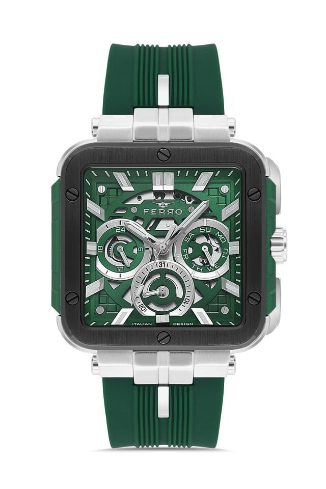 Ferro Yeşil Silikon Kordon Erkek Kol Saati FM11572DWT-J6 Fonksiyonları Aktif 3 ATM Su Geçirmez