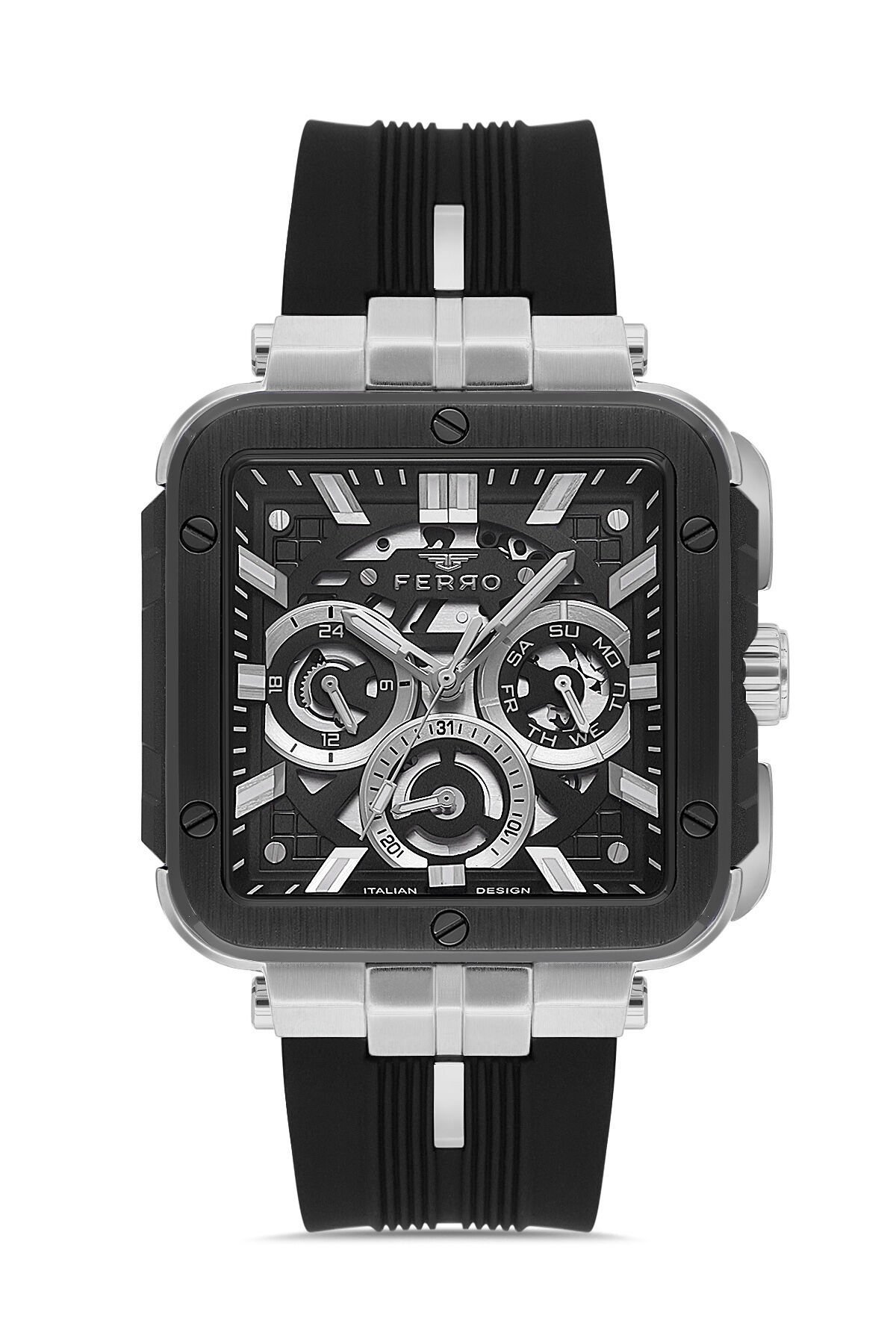 Ferro Siyah Silikon Kordon Erkek Kol Saati FM11572DWT-J Fonksiyonları Aktif 3 ATM Su Geçirmez