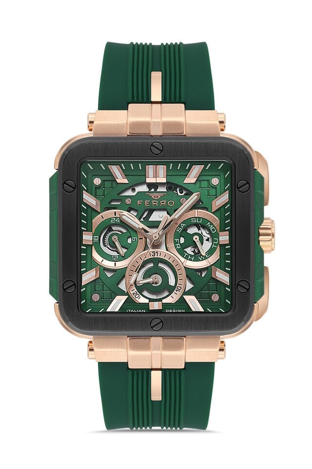 Ferro Yeşil Silikon Kordon Erkek Kol Saati FM11572DWT-R6 Fonksiyonları Aktif 3 ATM Su Geçirmez