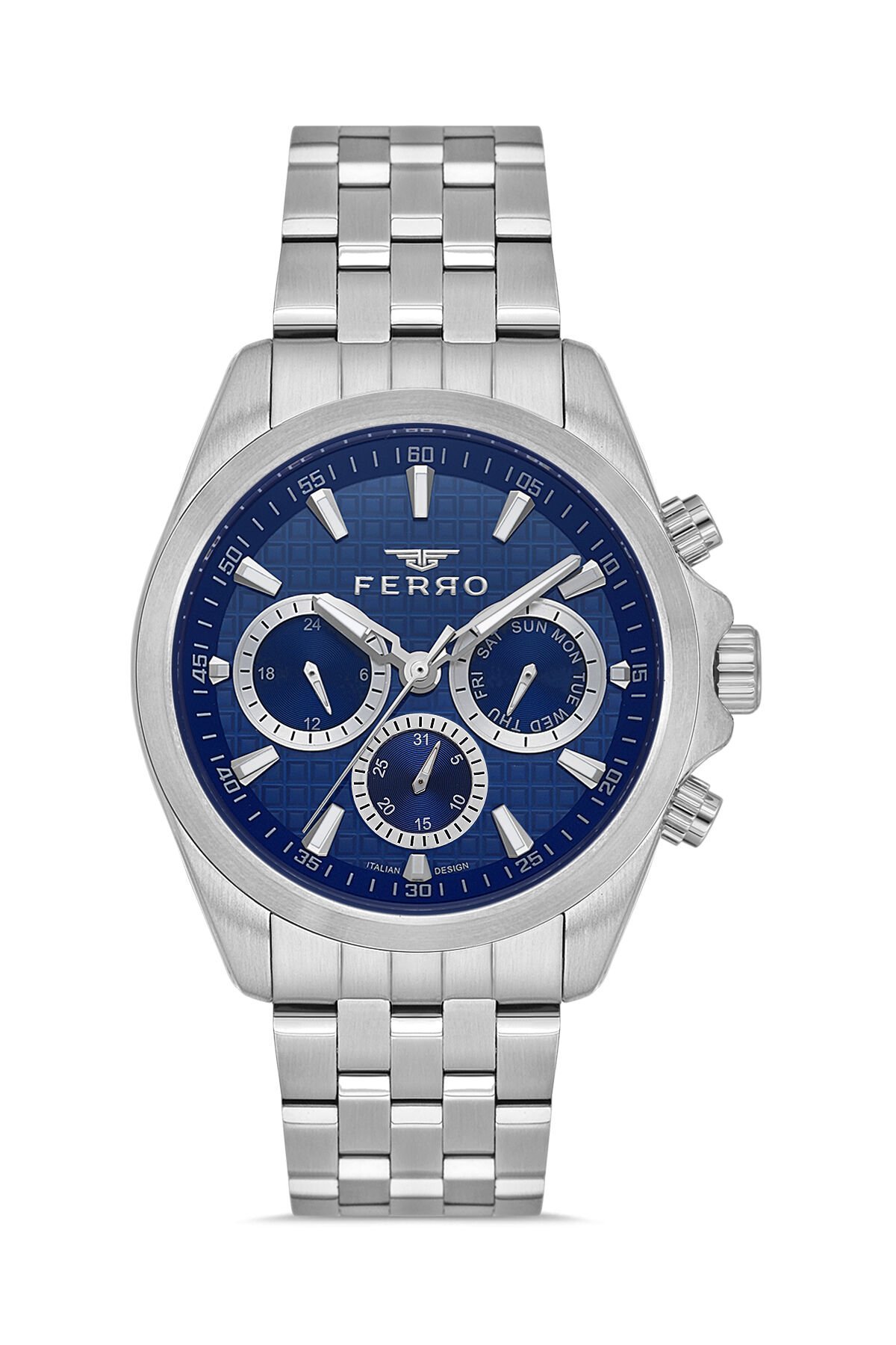 Ferro Gümüş Çelik Kordon Erkek Kol Saati FM40158A-A3 Tüm Fonksiyonlar Aktif 3 ATM Su Geçirmez