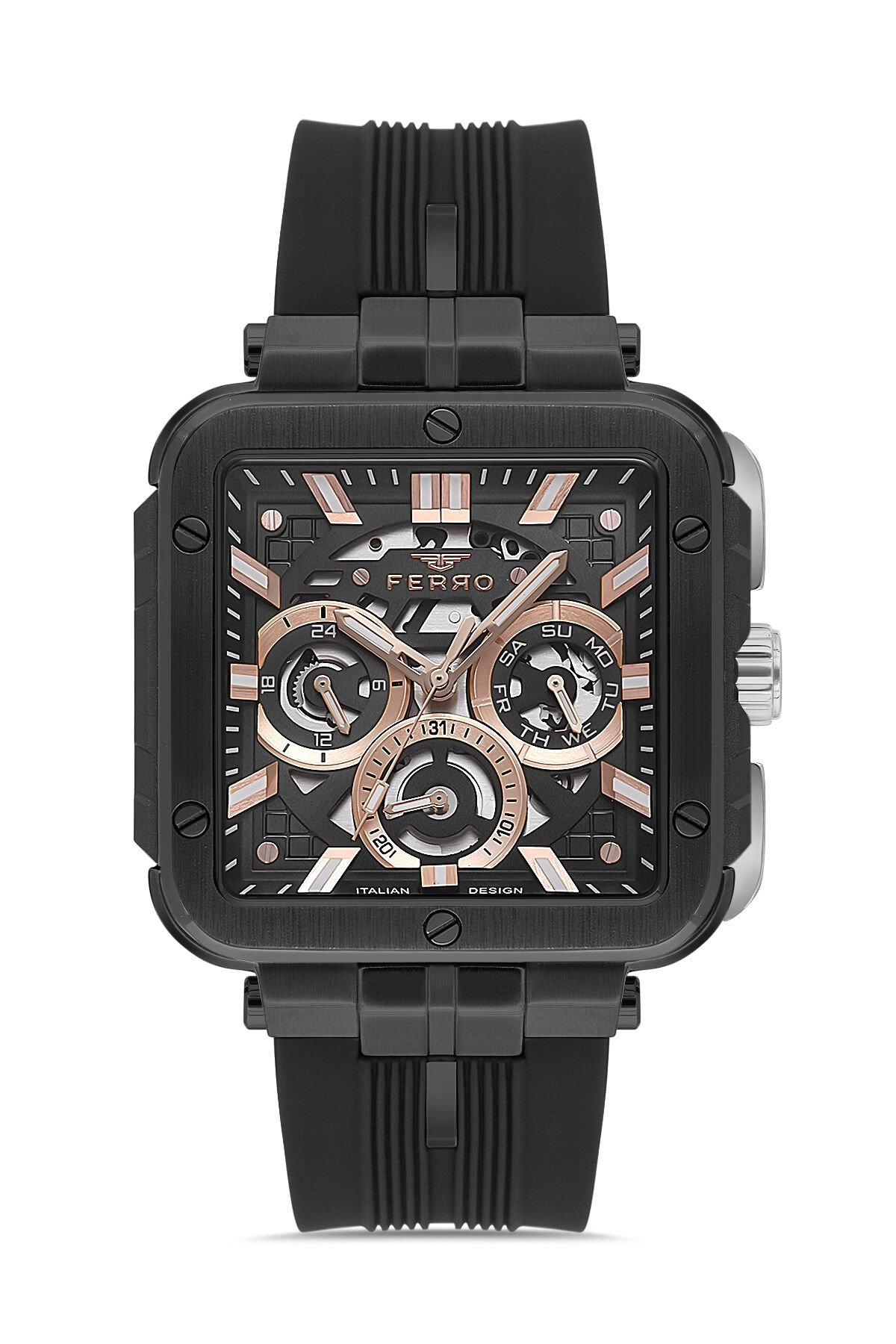 Ferro Siyah Silikon Kordon Erkek Kol Saati FM11572DWT-G Fonksiyonları Aktif 3 ATM Su Geçirmez