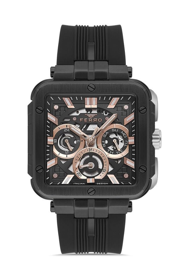 Ferro Siyah Silikon Kordon Erkek Kol Saati FM11572DWT-G Fonksiyonları Aktif 3 ATM Su Geçirmez