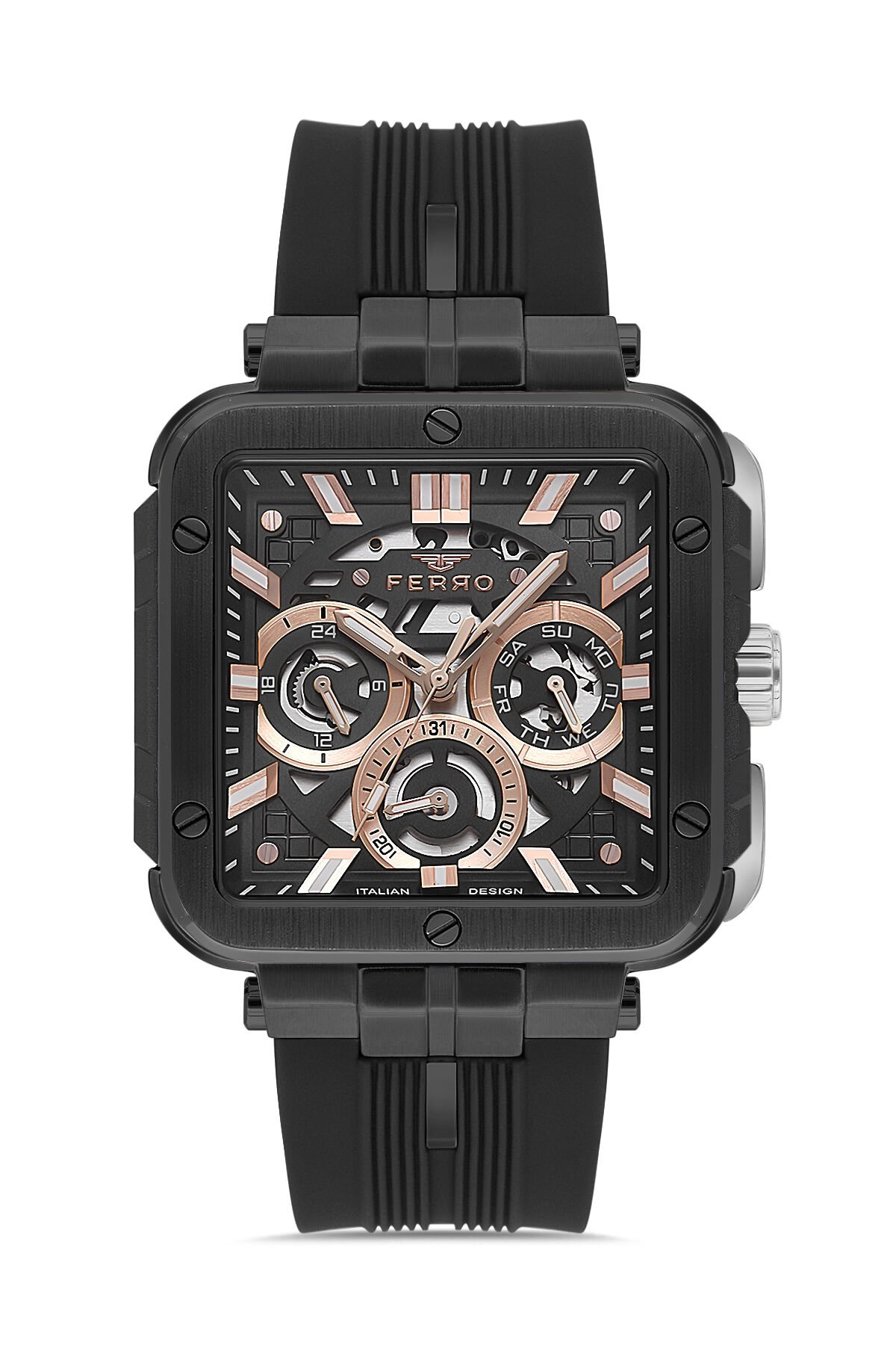 Ferro Siyah Silikon Kordon Erkek Kol Saati FM11572D-G Fonksiyonları Aktif 3 ATM Su Geçirmez