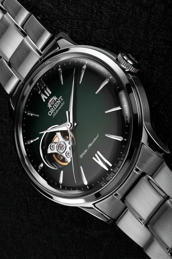 Orient Bambino RA-AG0026E30B Kurmalı Otomatik Çelik Gri Yeşil Kadran Open Heart 41 mm Erkek Kol Saati