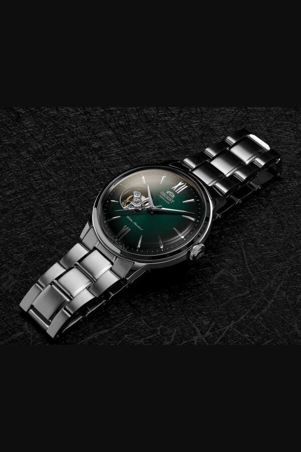 Orient Bambino RA-AG0026E30B Kurmalı Otomatik Çelik Gri Yeşil Kadran Open Heart 41 mm Erkek Kol Saati