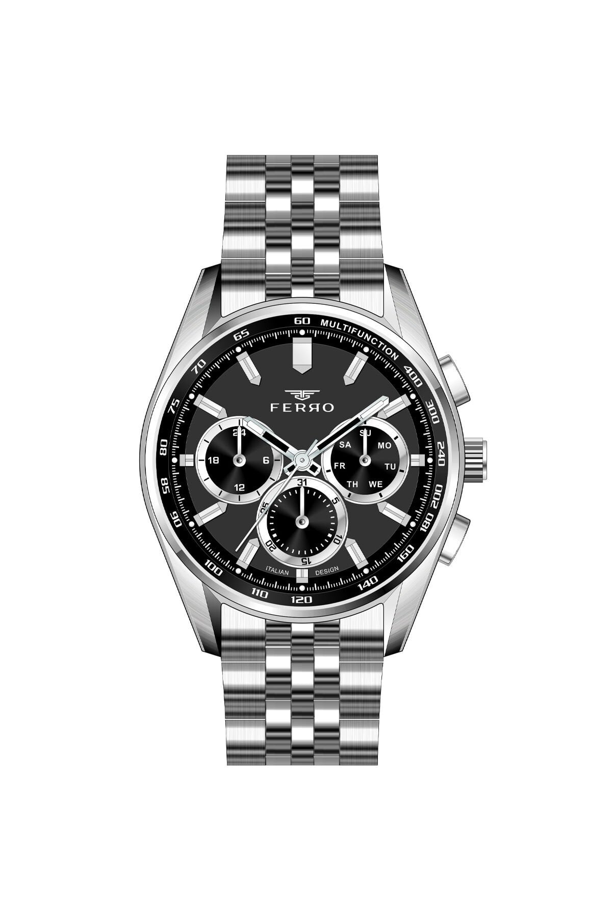 Ferro Gümüş Çelik Kordon Erkek Kol Saati FM11749AWT-A2 Fonksiyonları Aktif 3 ATM Su Geçirmez