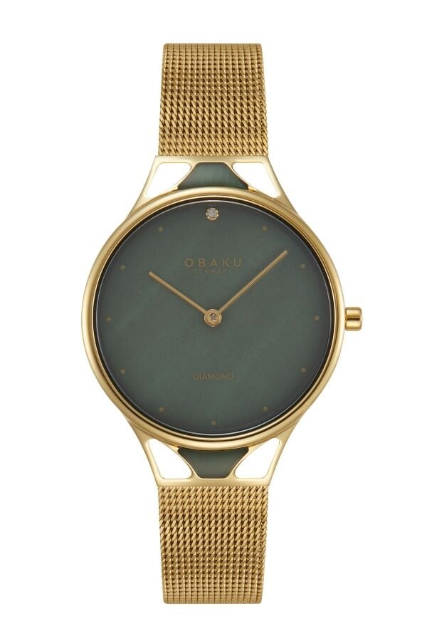 Obaku Denmark V302LXGEMG Quartz Hasır Altın Rengi Yeşil Kadran 32 mm Kadın Kol Saati