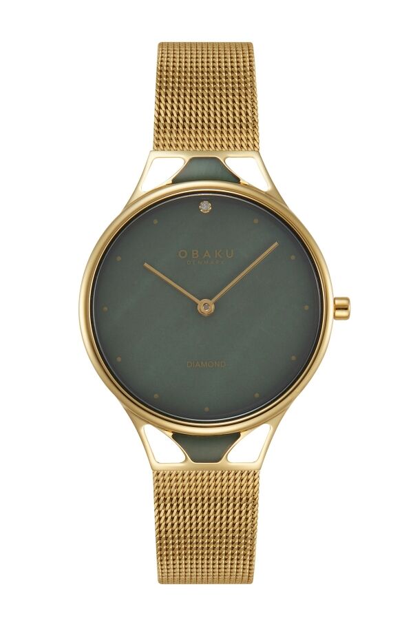 Obaku Denmark V302LXGEMG Quartz Hasır Altın Rengi Yeşil Kadran 32 mm Kadın Kol Saati