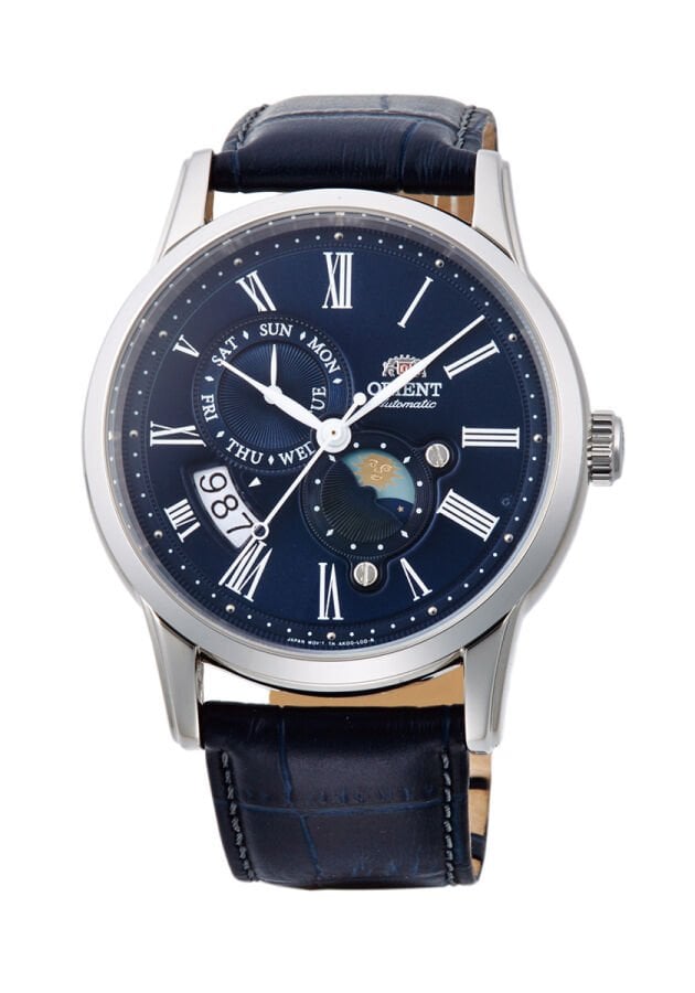 Orient RA-AK0011D30B Sun&Moon Kurmalı Otomatik Deri Lacivert Safir Cam 43 mm Erkek Kol Saati