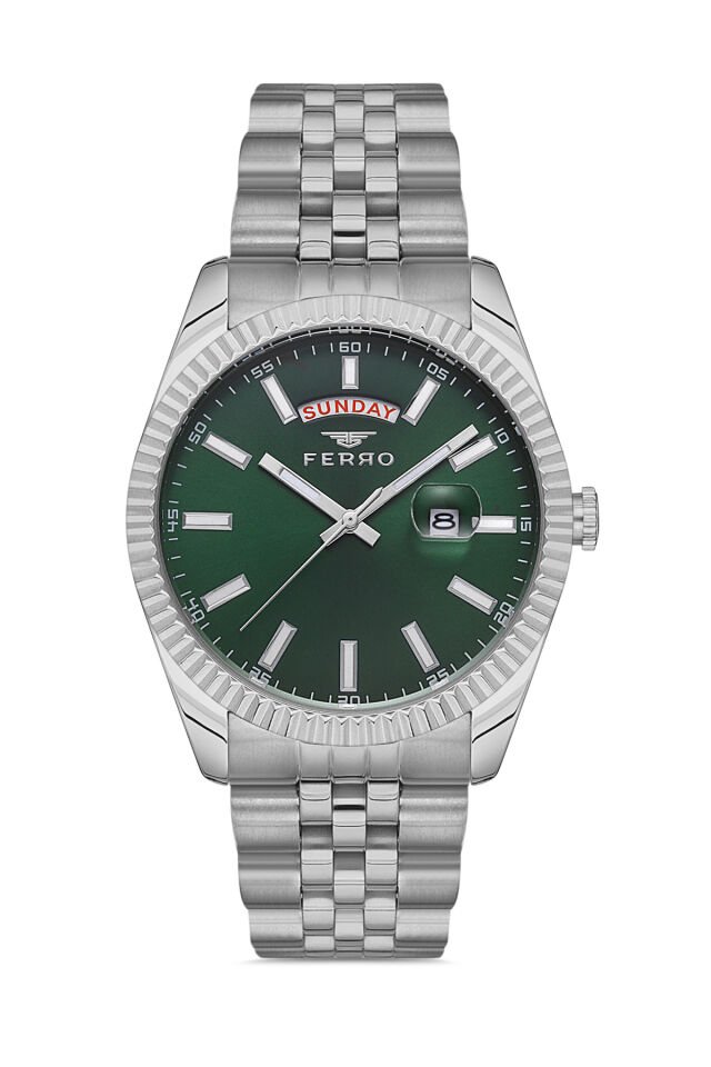 Ferro F11247A-A6 Quartz Çelik Gri Yeşil Kadran 41 mm Erkek Kol Saati