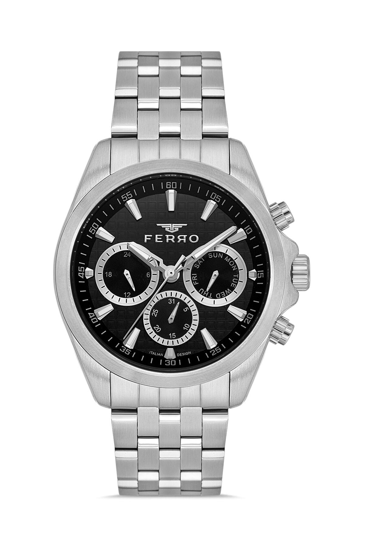 Ferro Gümüş Çelik Kordon Erkek Kol Saati FM40158A-A2 Tüm Fonksiyonlar Aktif 3 ATM Su Geçirmez