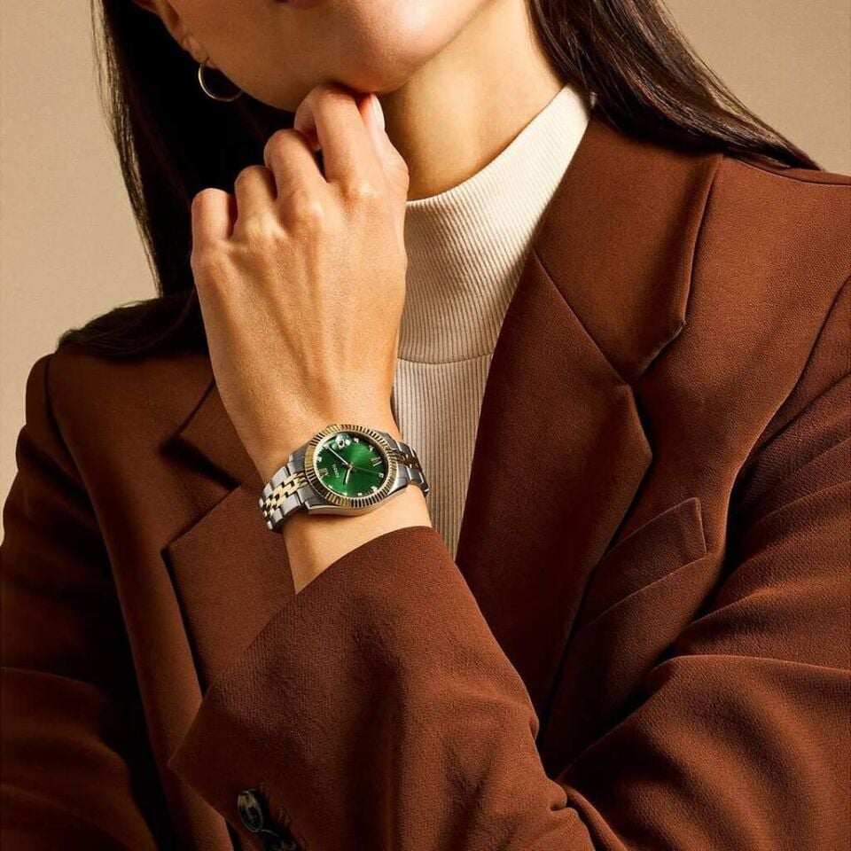 Fossil FES5388 Quartz Çelik Altın/Gri Yeşil Kadran 32 mm Kadın Kol Saati
