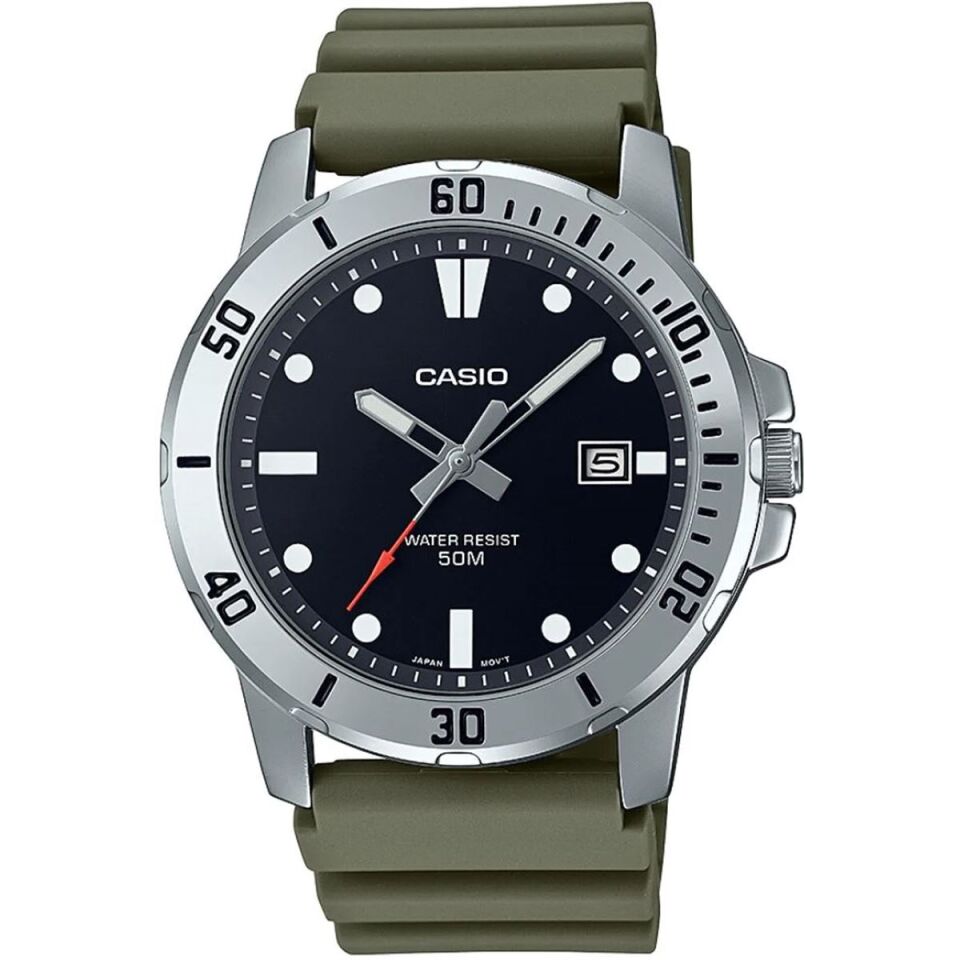 Casio MTP-VD01-3EVUDF Quartz Silikon Yeşil Siyah Kadran 45 mm Erkek Kol Saati