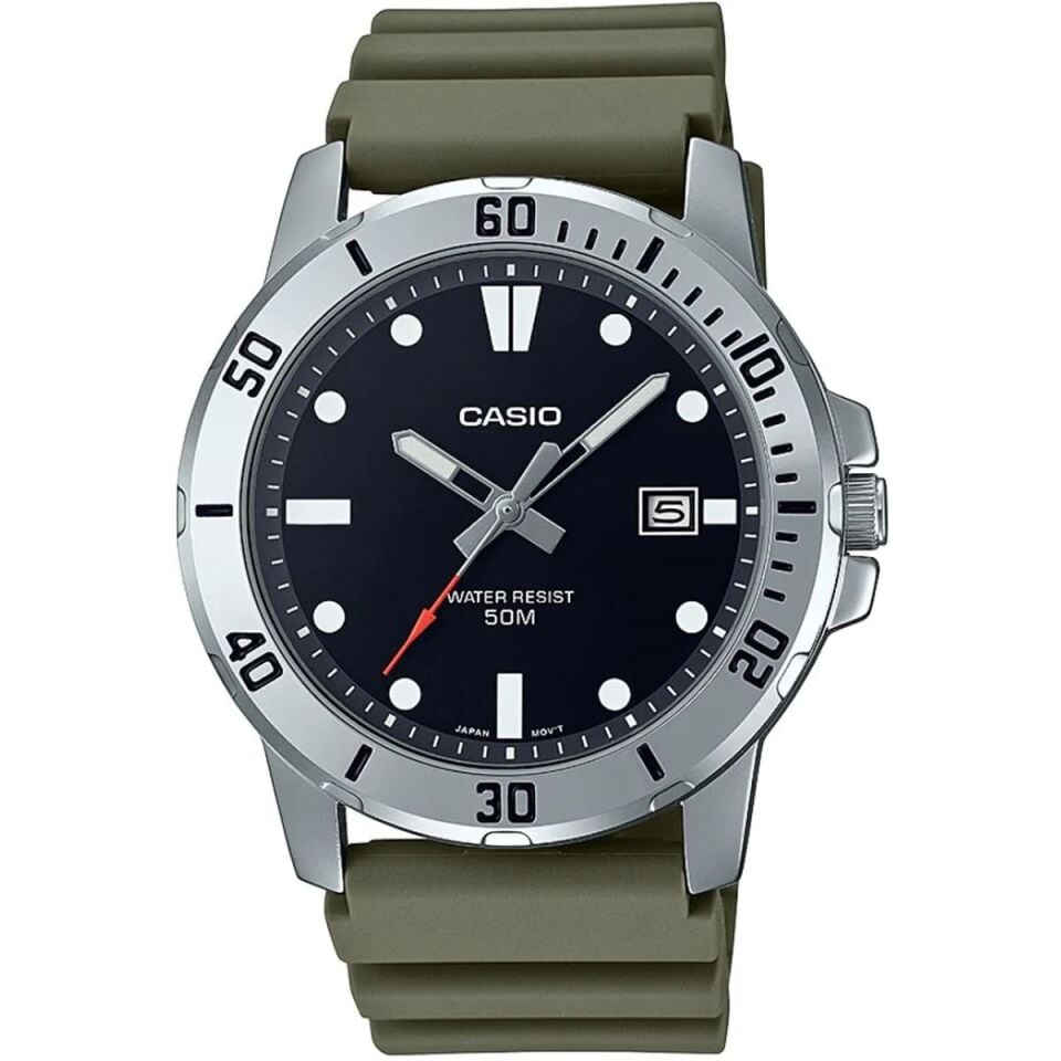 Casio MTP-VD01-3EVUDF Quartz Silikon Yeşil Siyah Kadran 45 mm Erkek Kol Saati