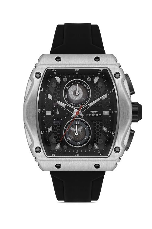 Ferro Siyah Silikon Kordon Erkek Kol Saati FM11351D-J2 Fonksiyonları Aktif 3ATM Su Geçirmez