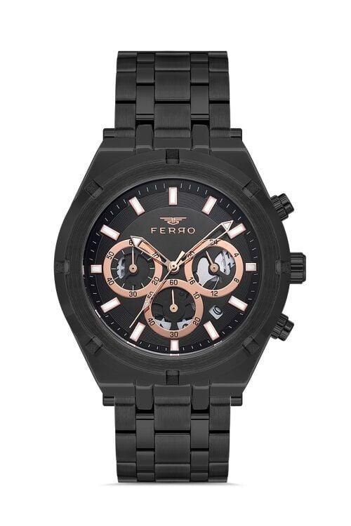 Ferro Quartz Çelik Siyah 44 mm Fonksiyonları Aktif Erkek Kol Saati