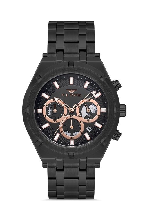 Ferro Quartz Çelik Siyah 44 mm Fonksiyonları Aktif Erkek Kol Saati