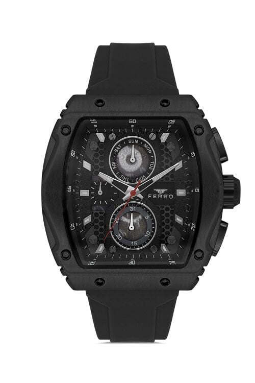 Ferro Siyah Silikon Kordon Erkek Kol Saati FM11351D-G Fonksiyonları Aktif 3ATM Su Geçirmez