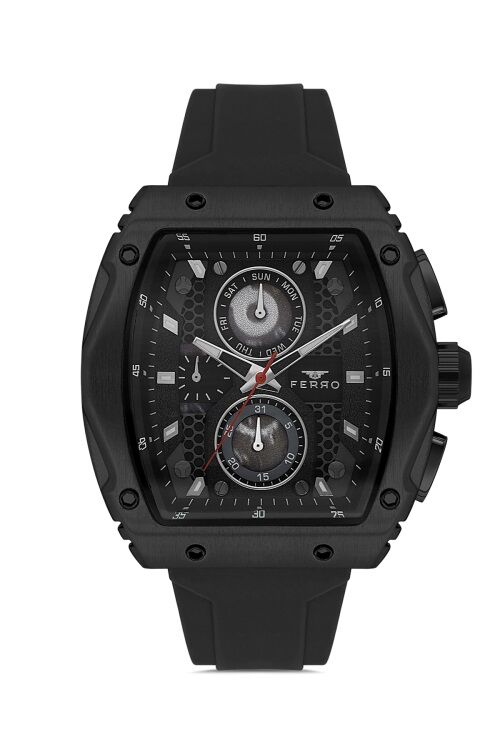 Ferro Siyah Silikon Kordon Erkek Kol Saati FM11351D-G Fonksiyonları Aktif 3ATM Su Geçirmez