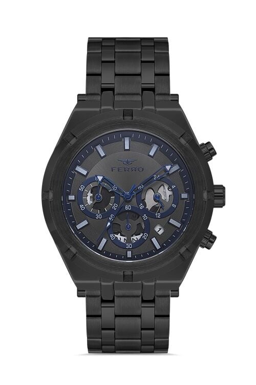 Ferro Quartz Çelik Füme 44 mm Fonksiyonları Aktif Erkek Kol Saati
