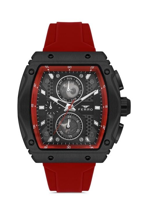 Ferro Kırmızı Silikon Kordon Erkek Kol Saati FM11351D-ZK Fonksiyonları Aktif 3ATM Su Geçirmez