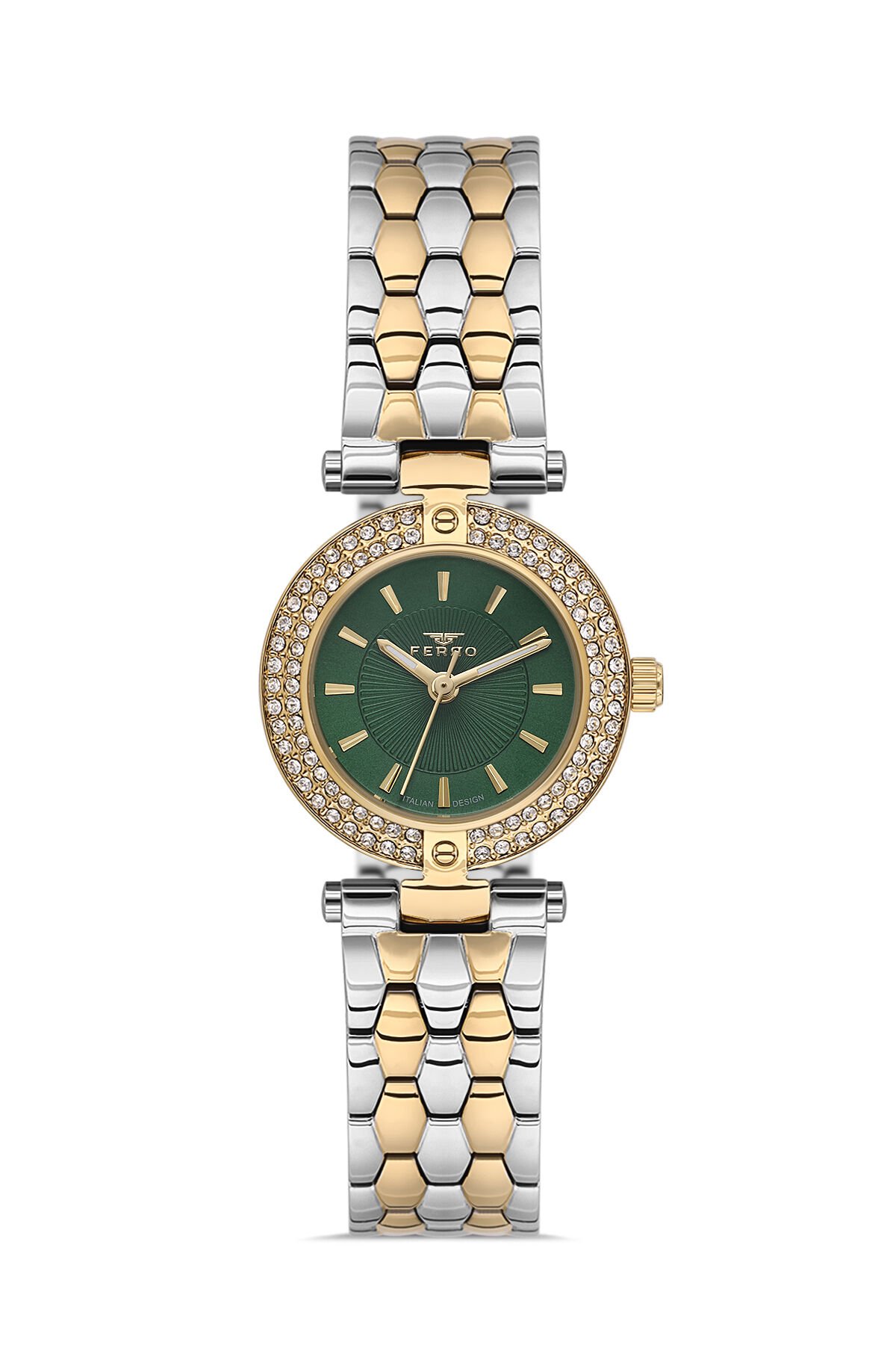 Ferro FL21608AWT-D6 Quartz Çelik Altın/Gri Yeşil Kadran 28 mm Kadın Kol Saati