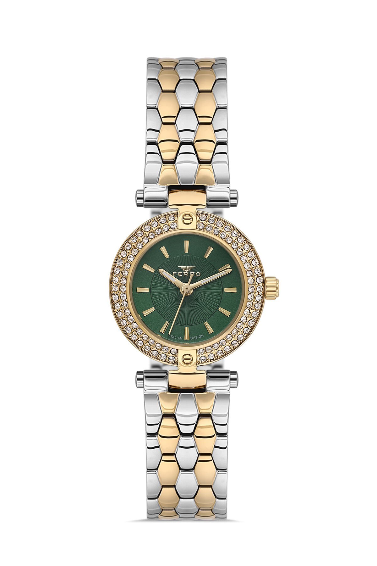 Ferro FL21608AWT-D6 Quartz Çelik Altın/Gri Yeşil Kadran 28 mm Kadın Kol Saati