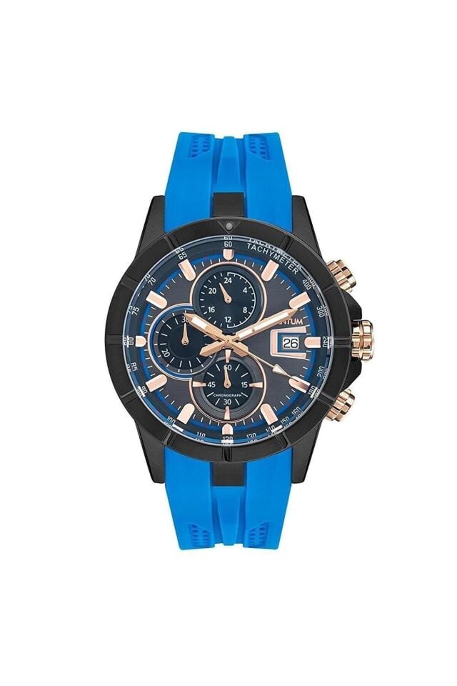 Quantum HNG893.065 Quartz 47 mm Mavi Silikon Siyah Kadran 10 ATM Erkek Kol Saati