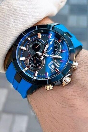 Quantum HNG893.065 Quartz 50 mm Mavi Silikon Siyah Kadran 10 ATM Erkek Kol Saati