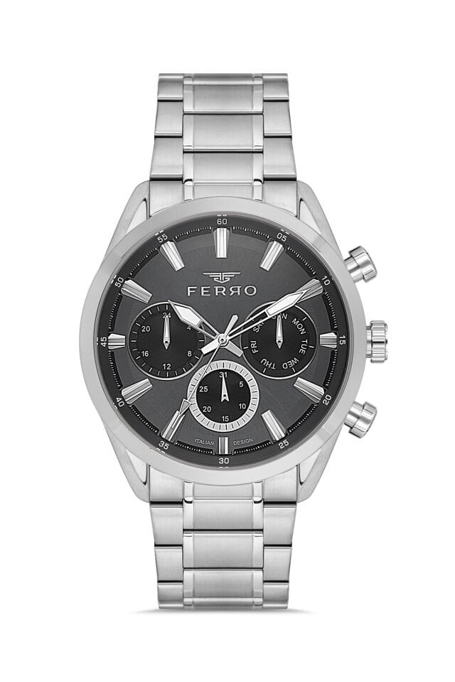 Ferro FM11758AWT-A2 Quartz Çelik Gri Siyah Kadran 43 mm Erkek Kol Saati