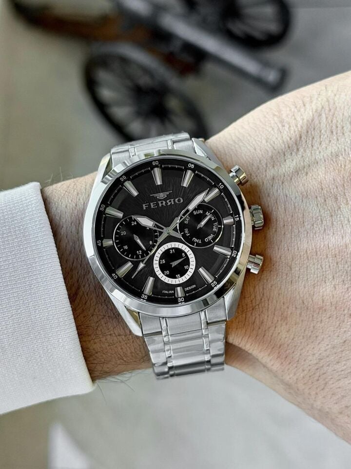 Ferro FM11758AWT-A2 Quartz Çelik Gri Siyah Kadran 43 mm Erkek Kol Saati