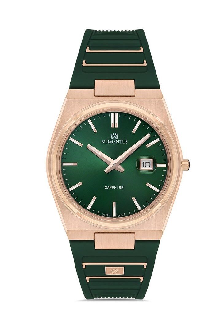 Momentus EM345R-15YR Quartz Silikon Yeşil Safir Cam 40 mm Erkek Kol Saati