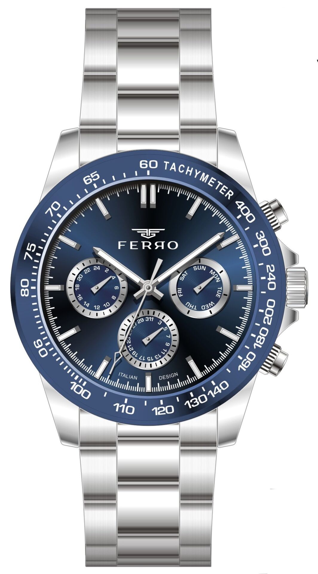 Ferro Gümüş Çelik Kordon Erkek Kol Saati FM11468AWT-L3 Fonksiyonları Aktif 3ATM Su Geçirmez