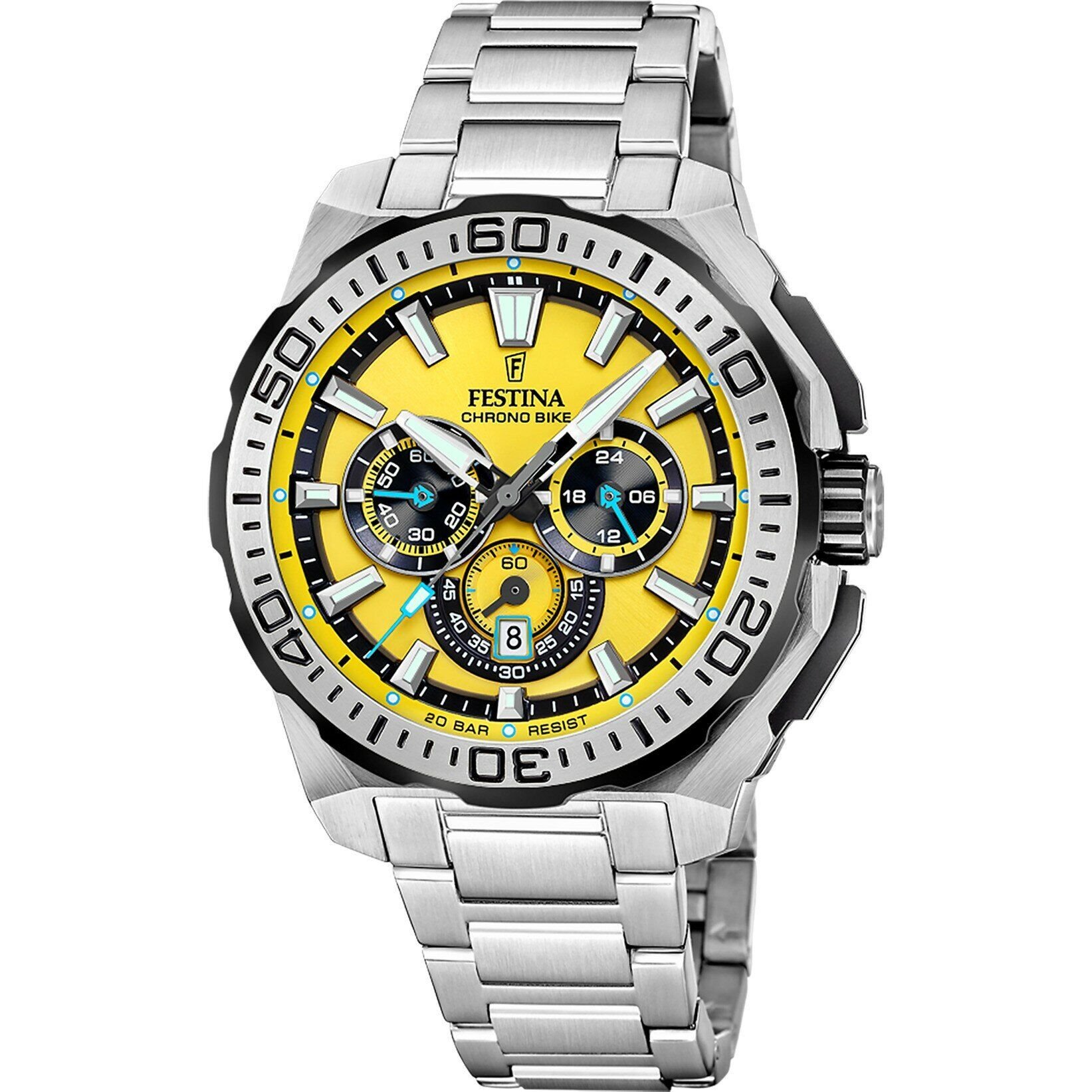 Festina F20724/4 Chrono Bike Quartz Çelik Gri Sarı Kadran 20 ATM 46 mm Erkek Kol Saati