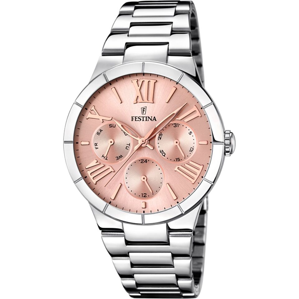 Festina F16716/3 Quartz Çelik Gri Pembe Kadran 37 mm Kadın Kol Saati
