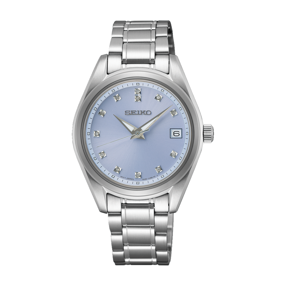 Seiko SUR581P Quartz Çelik Gri Mavi Kadran Safir Cam 32 mm Kadın Kol Saati