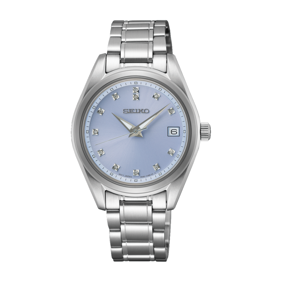Seiko SUR581P Quartz Çelik Gri Mavi Kadran Safir Cam 32 mm Kadın Kol Saati