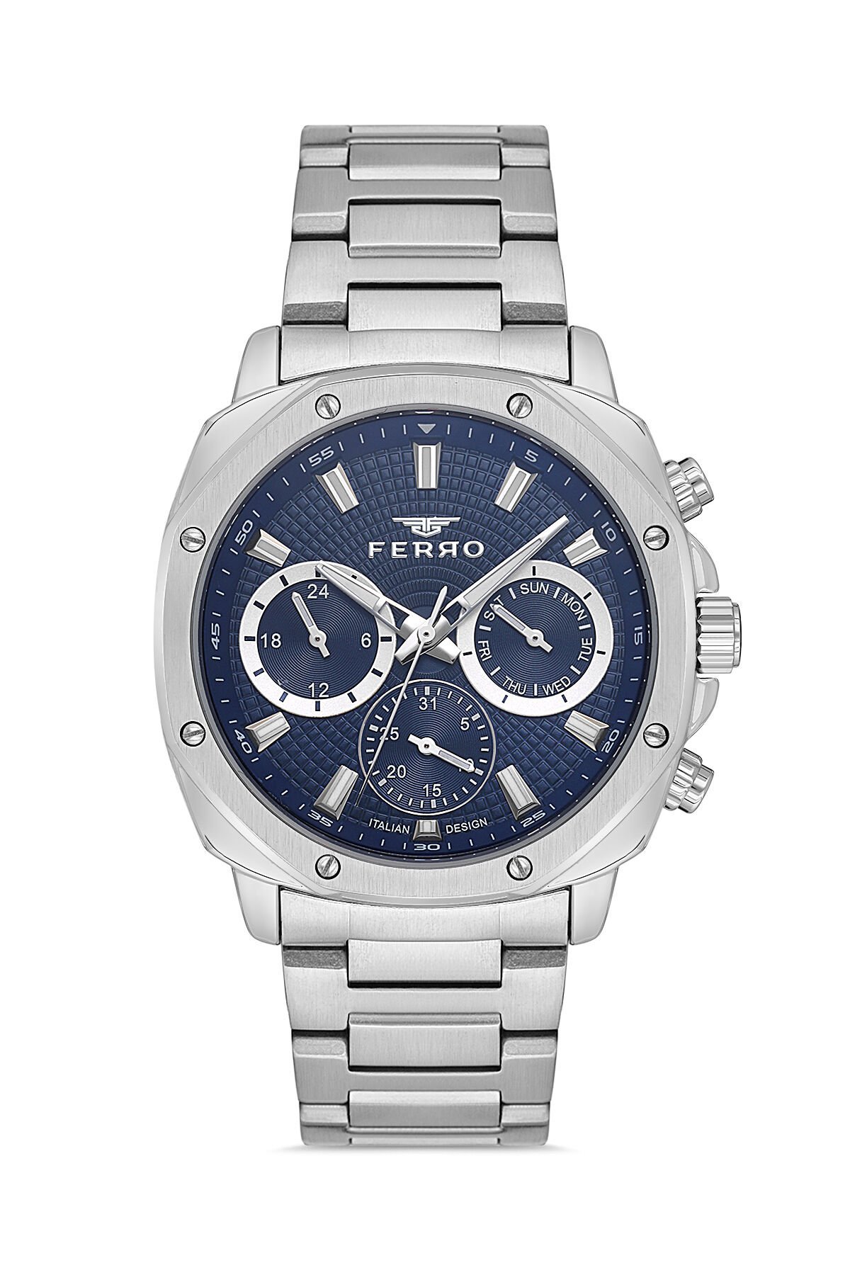 Ferro Gümüş Çelik Kordon Erkek Kol Saati FM11652A-A3 Fonksiyonları Aktif 3 ATM Su Geçirmez