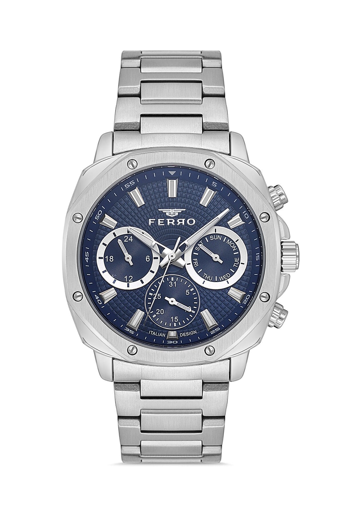 Ferro Gümüş Çelik Kordon Erkek Kol Saati FM11652A-A3 Fonksiyonları Aktif 3 ATM Su Geçirmez