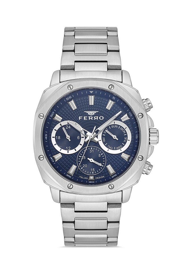 Ferro Gümüş Çelik Kordon Erkek Kol Saati FM11652A-A3 Fonksiyonları Aktif 3 ATM Su Geçirmez